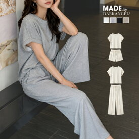 【期間限定：4,490円→3,890円！】 セットアップ レディース 夏 半袖 パンツセットアップ 選べる2タイプ ワイドパンツ ショートパンツ ピンタック イージーパンツ 上下セット ゆったり カジュアル 夏 ルームウェア 【選べる2タイプパンツセットアップ】 ダークエンジェル