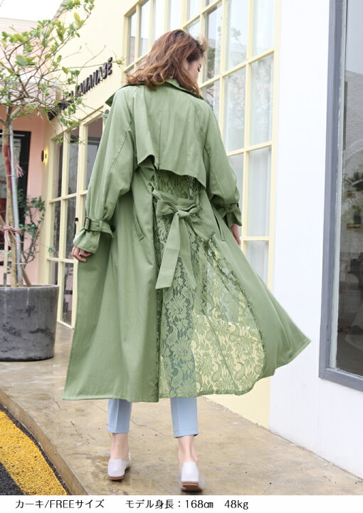 楽天市場 トレンチコート レース レディース 春 春夏 ベージュ カーキ ライトアウター 羽織 ロング コート レース切替 ロングトレンチコート 夏 新作 19年3月新作 コート Darkangel ダークエンジェル Dark Angel ダークエンジェル