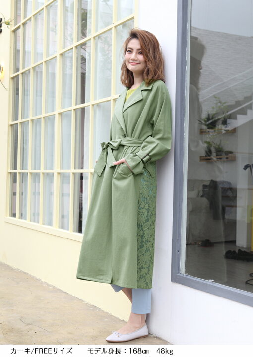 楽天市場 トレンチコート レース レディース 春 春夏 ベージュ カーキ ライトアウター 羽織 ロング コート レース切替 ロングトレンチコート 夏 新作 19年3月新作 コート Darkangel ダークエンジェル Dark Angel ダークエンジェル