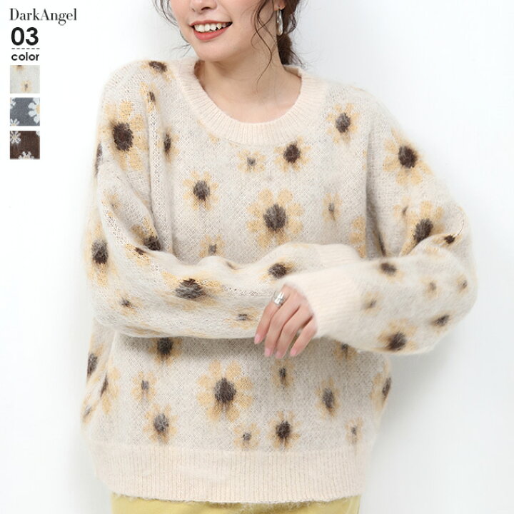 楽天市場】ニット 花柄 モヘアニット レディース トップス 長袖  