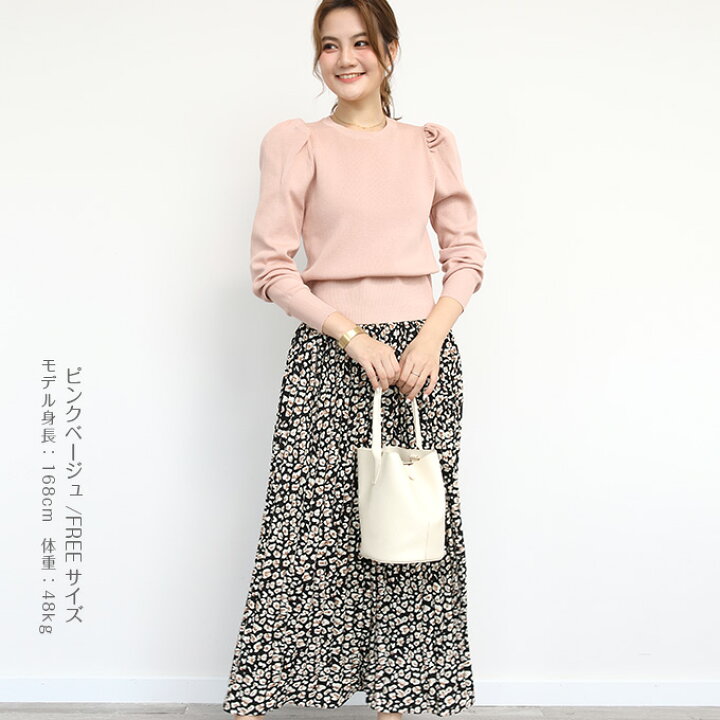楽天市場 ニット トップス レディース Tops 長袖 クルーネック パフスリーブ ボリュームスリーブ バルーン袖 ぽわん袖 セーター プルオーバー ニットソー きれいめ オフィス 無地 黒 白 ホワイト ピンク 春 パフスリーブニットトップス Dark Angel ダーク