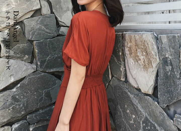 楽天市場】ワンピース ロング カシュクール 半袖 夏 ミモレ丈 Vネック  