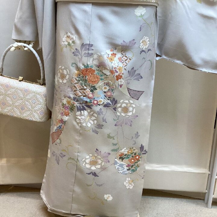 楽天市場】【送料無料】訪問着 お仕立て付き 正絹 京友禅 刺繍 グレー 