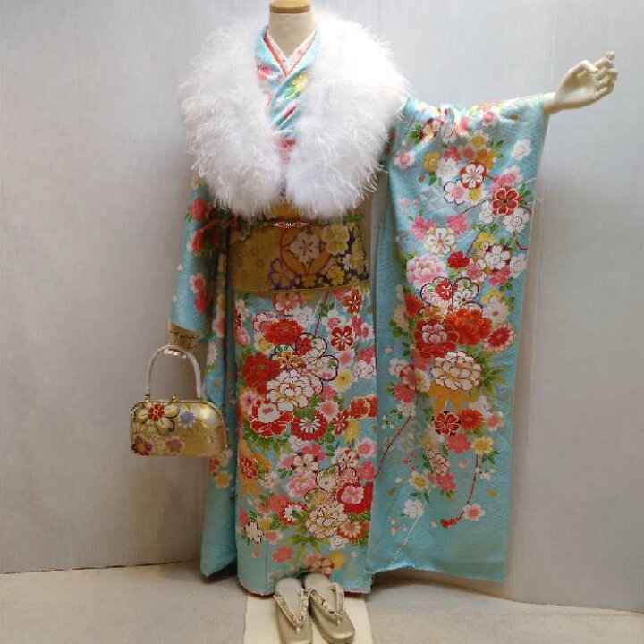 楽天市場】【送料無料】振袖 お仕立て付き 正絹 友禅柄 水色地 古典花 