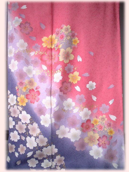 楽天市場】【送料無料】新品！正絹京友禅振袖生地 ピンク地桜吹雪文様 