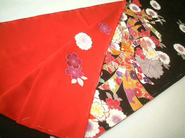 楽天市場】【送料無料】正絹京友禅振袖生地 黒地熨斗目花文様柄 hr176  