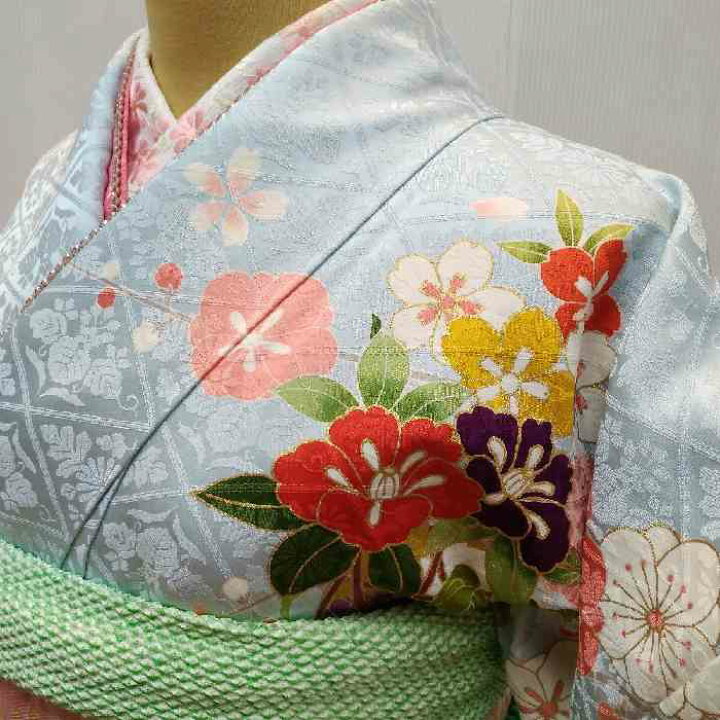 楽天市場】【送料無料】振袖 正絹 水色地古典花文様 お仕立て上がり  