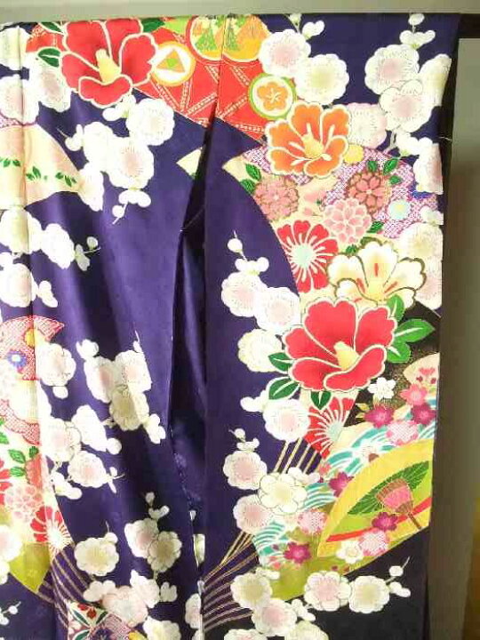 楽天市場】【送料無料】振袖 お仕立て付き 正絹 手描京友禅 茄子紺色  