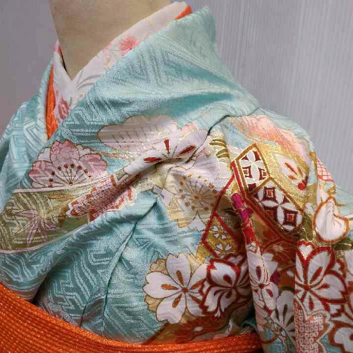 楽天市場】【送料無料】振袖 お仕立て付き 正絹 友禅柄 刺繍 水色地 
