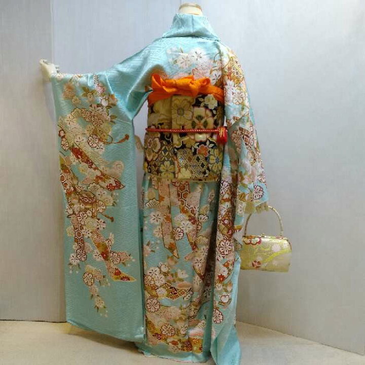 楽天市場】【送料無料】振袖 お仕立て付き 正絹 友禅柄 刺繍 水色地 