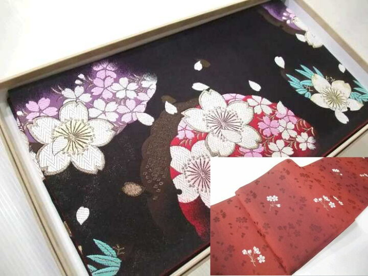 楽天市場】【送料無料】新品 正絹西陣袋帯 リバーシブル黒地桜模様柄  