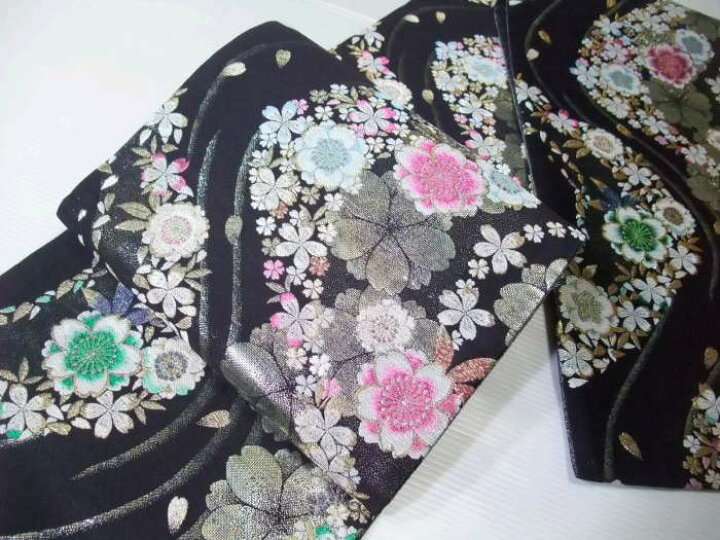 楽天市場】【送料無料】新品 正絹西陣袋帯 豪華な黒地の流水桜文様柄  