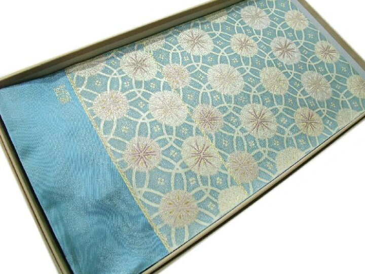 袋帯 正絹 西陣 となみ織物 絹綾若松菱文様 白地 お仕立て付き hu504  