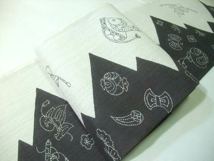 楽天市場】【送料無料】袋帯 正絹 刺し子刺繍 紬織 民芸宝尽くし柄  