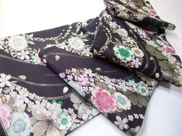 楽天市場】【送料無料】新品 正絹西陣袋帯 豪華な黒地の流水桜文様柄 