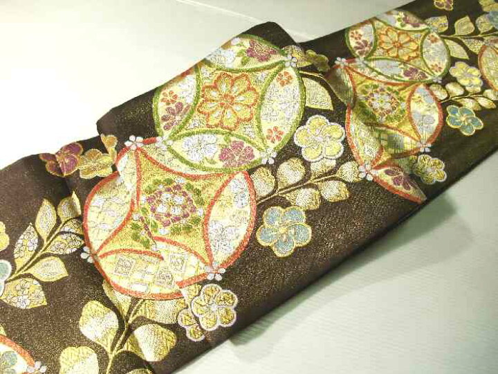 楽天市場】【送料無料】袋帯 正絹 古典七宝花文様 黒金 振袖 新品  