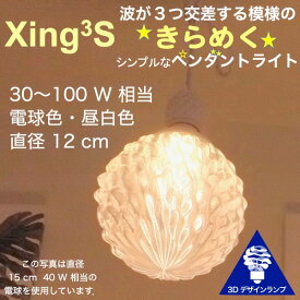 シンプルな 100W相当 1灯ペンダントライト 直径 12cm 3Dデザイン電球付き Xing3 直径12cm おしゃれ きらめく裸電球 オリジナル透明ランプシェード 電球色 昼白色 LED照明器具 光の彫刻 天井照明 天井灯 ソケットランプ ペンダントランプ