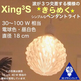 シンプルな 100W相当 1灯ペンダントライト 直径 18cm 3Dデザイン電球付き Xing3 直径18cm おしゃれ きらめく裸電球 オリジナル透明ランプシェード 電球色 昼白色 LED照明器具 光の彫刻 天井照明 天井灯 ソケットランプ ペンダントランプ