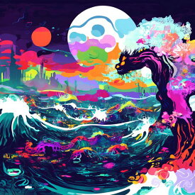 AIアートポスター カナブストラクド「北斎的矢羽根なき±超現実」 Kanabstracd オリジナルアート作品 アートポスター アートプリント 壁掛けアート ウォールアート インテリア デジタルアート 現代アート