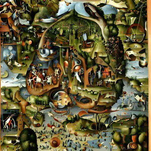 ルネサンス絵画風 AIアートポスター 「ヒエロニムス・ボス風の風景画」 ルネサンス画家風アート Hieronymus Bosch オリジナルアート作品 アートポスター アートプリント 壁掛けアート ウォール