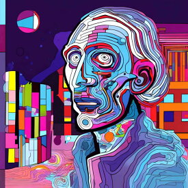 AIアートポスター カナブストラクド「スーラ・ピカソ的弓なき…」 Kanabstracd オリジナルアート作品 アートポスター アートプリント 壁掛けアート ウォールアート インテリア デジタルアート 現代アート