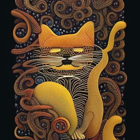 猫アート 絵画風 AIアート ポスター 「有機的な造形による猫」 ねこアート キャットアート にゃんこアート ネコアート キャット・アート ねこの絵 猫の絵 ネコの絵