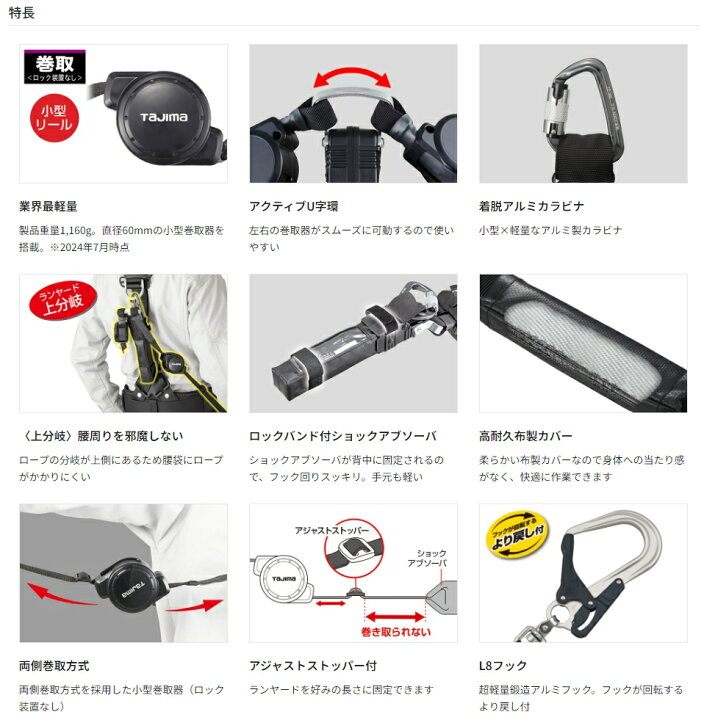 楽天市場】タジマ (/D) ハーネス用 ランヤード CR150F ダブル L8 