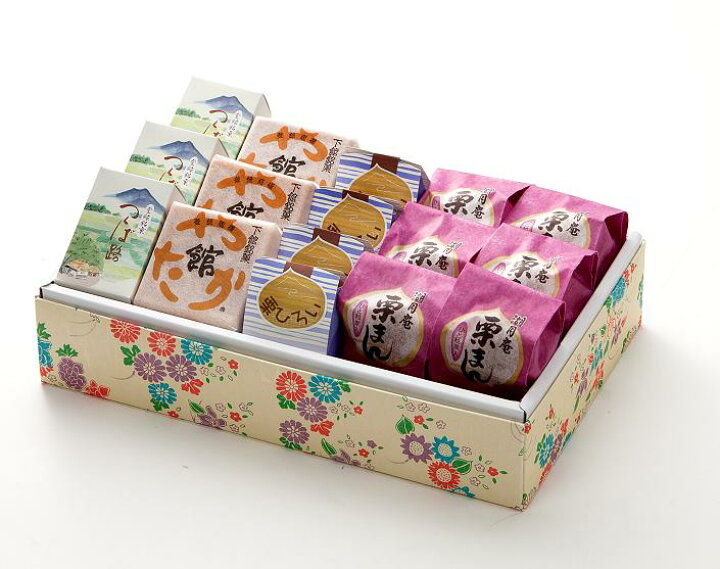 楽天市場 和菓子４種１６個詰め合わせ お花畑 栗まん６個 茶色化粧箱 本州送料無料 楽天価格 館最中本舗湖月庵 菓子博名誉大賞