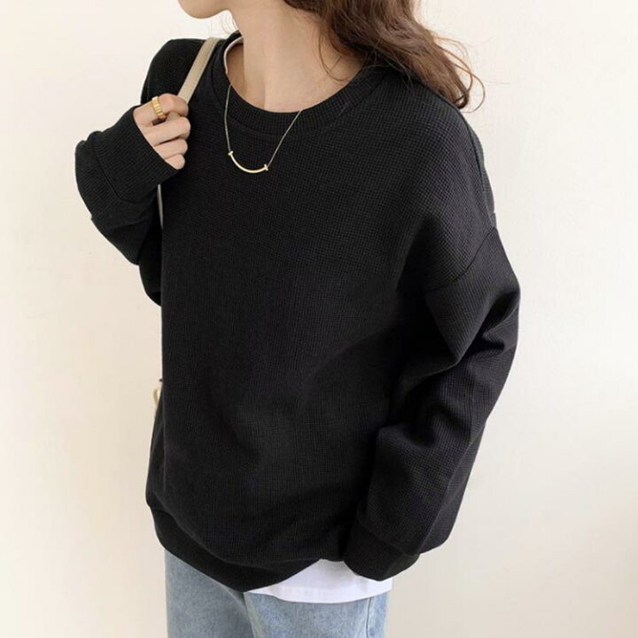 楽天市場】ワッフル Tシャツ レディース 長袖 tシャツ ゆったり 