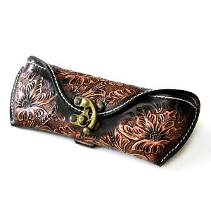 本革メガネケース フラワーカービング 眼鏡ケース めがねケース 眼鏡入れ メガネ収納袋 【 メンズ レディース ハンドメイド 革小物 牛革 】 【ギフト】 【あす楽】