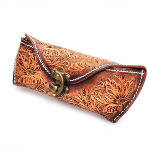 本革メガネケース フラワーカービング 眼鏡ケース めがねケース 眼鏡入れ メガネ収納袋 【 メンズ レディース ハンドメイド 革小物 牛革 】 【ギフト】 【あす楽】