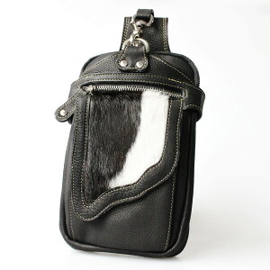 ベルトポーチ レザーバッグ 牛毛皮 ハラコ 牛革 長財布入れ 脚用ベルト付き レザーヒップバッグ ウエストバッグ スマホケース 【 本革 メンズ バイカー かばん 鞄 ウォレットホルダー 】 【