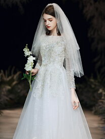 送料無料 シンプル 着痩せ ブライダル レトロ 袖付きウェディングドレス 前撮り 結婚式ドレス