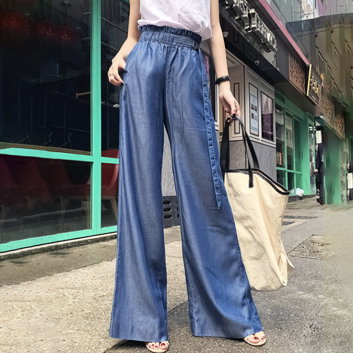 楽天市場 デニム レディース ソフトデニム テンセル ストレート デニム ワイドパンツ ストレートパンツ ロング ハイウエスト おしゃれ 春 夏 ゆったり カジュアル 韓国 Dazzle ダズル