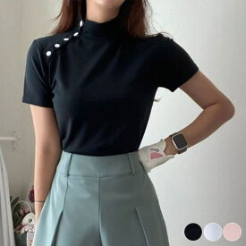 ゴルフウェア レディース 韓国 トップス 半袖 Tシャツ ハイネック おしゃれ アシンメトリー ボタン カジュアル ゴルフシャツ テニス テニスウエア ゴルフウエア ゴルフ ウエア 春 夏 スポーツウェア