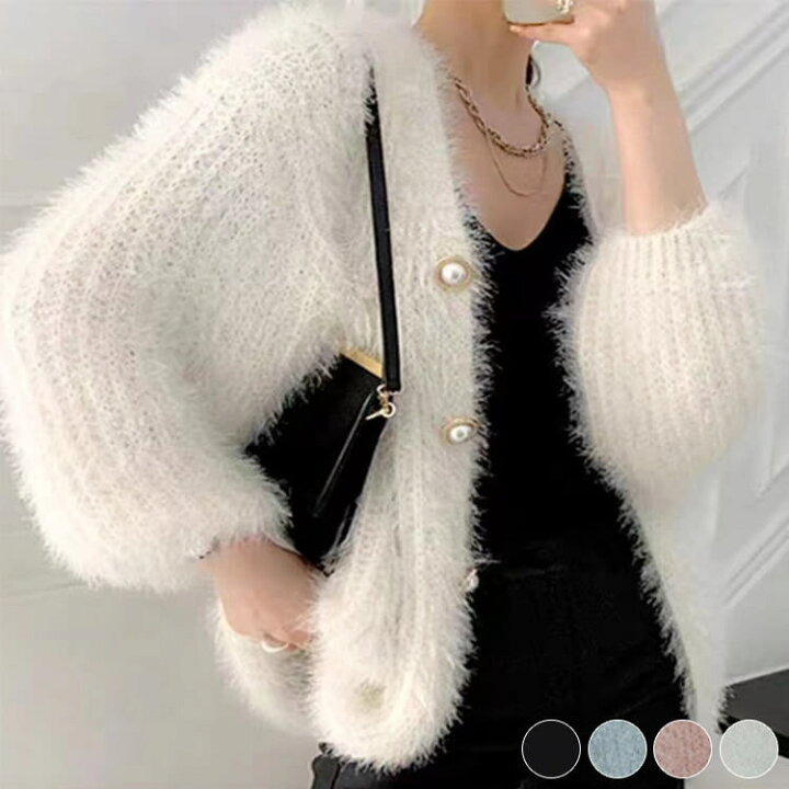 楽天市場】カーディガン レディース 韓国 シャギー ニット ファー  