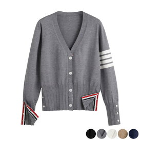 カーディガン レディース ゴルフウェア 冬 Vネック ニット ニットカーディガン ゴルフ ウエア トリコロール ライン ウール あったか 厚手 おしゃれ 秋 秋冬 黒 グレー 白 韓国 ゴルフウエア コリアンファッション リブニット ウェア レディース トリコロール カーディガン