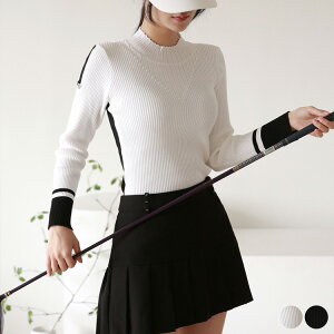 ゴルフウェア トップス レディース 韓国 ニット リブニット リブ 春 秋 冬 ストレッチ ブラック ホワイト 秋冬 ハイネック モックネック おしゃれ ゴルフ女子 大人用 ゴルフ スポーツ テニス