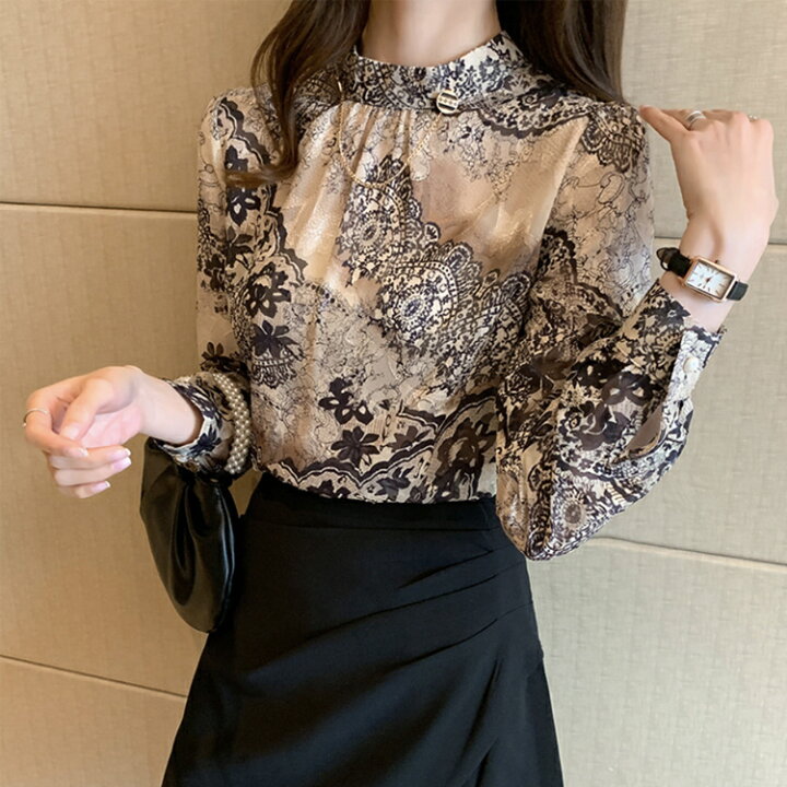 楽天市場】ブラウス レディース トップス レース 柄 スタンドカラー 