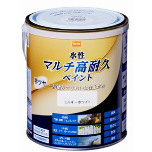 水性 マルチ高耐久ペイント 半ツヤ 1.6L ミルキーホワイト DCM 水性 塗料 ペンキ 鉄部 木部 屋内 屋外 壁 フェンス ドア 家具 ガーデン 水性塗料 DIY 補修 低臭 防サビ 防カビ 防汚 速乾 全30色