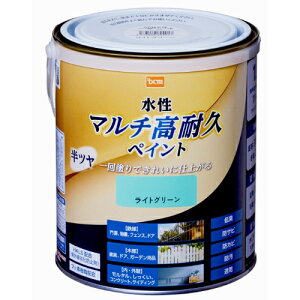 水性 マルチ高耐久ペイント 半ツヤ 1.6L ライトグリーン DCM 水性 塗料 ペンキ 鉄部 木部 屋内 屋外 壁 フェンス ドア 家具 ガーデン 水性塗料 DIY 補修 低臭 防サビ 防カビ 防汚 速乾 全30色