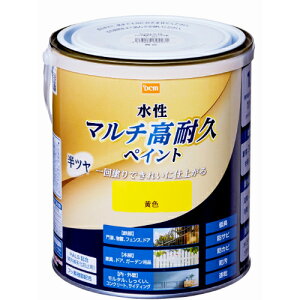 水性 マルチ高耐久ペイント 半ツヤ 1.6L 黄色 DCM 水性 塗料 ペンキ 鉄部 木部 屋内 屋外 壁 フェンス ドア 家具 ガーデン 水性塗料 DIY 補修 低臭 防サビ 防カビ 防汚 速乾 全30色