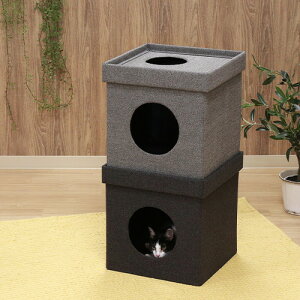 ペットハウスキューブ2段 53713 グレー/ブラック 不二貿易