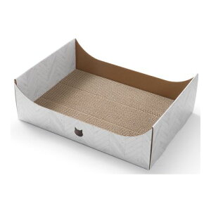 バリバリベッド ボックス L ヘリンボーン柄 ホワイト 猫壱 つめとぎ ストレス解消 玩具 段ボール 天然 遊ぶ 寝る 爪みがき 楽しい