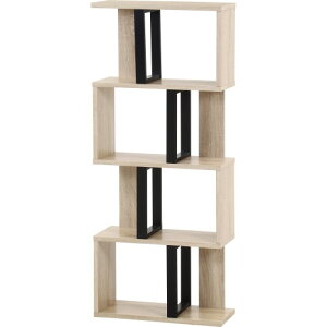 S字ディスプレイラック 52277 オーク 4段 不二貿易 S型 飾り棚 間仕切り おしゃれ 本 本棚 フィギュア オープンラック 収納 シェルフ 組立商品