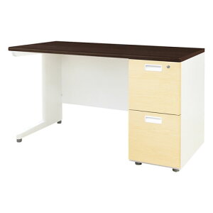 【法人様限定】【沖縄・離島配達不可】片袖机 2段 天板ダークブラウン 本体ホワイト LKD-126C-AW-DBRNA-2 袖箱ナチュラル 幅1200×奥行600×高さ700mm Netforce オフィスデスク スリム ワークデスク パソ