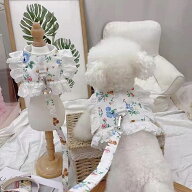 2022年新作 INS風 犬用ハーネスリード付きセットマジックテープフリフリレース可愛い花柄 猫服 通気 胴輪…