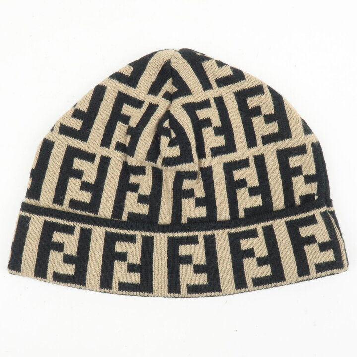楽天市場】FENDI フェンディ ズッカ ニット帽 ベージュ×ブラック 
