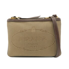 PRADA プラダ ロゴジャガード×レザー 斜め掛け ショルダーバッグ ベージュ×ブラウン 1BH046 ブランド バッグ 鞄【中古】【美品】【送料無料】【返品可】