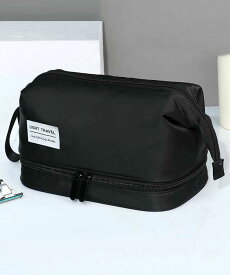 ファスナー付き 仕切り トラベルポーチ 大容量 男女兼用 持ち歩き 韓国 二段コスメポーチ